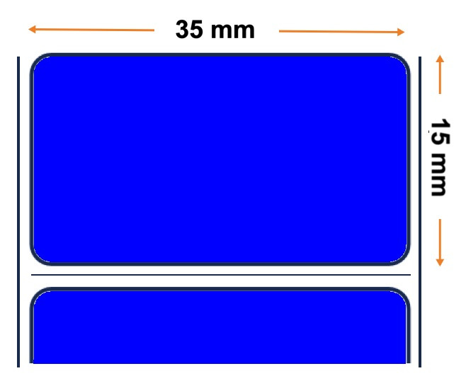 Et. 35x15/1 Ex-127 Papel Azul  Couche Semibrillo /Adhesivo Permanente  10.000 etiquetas 