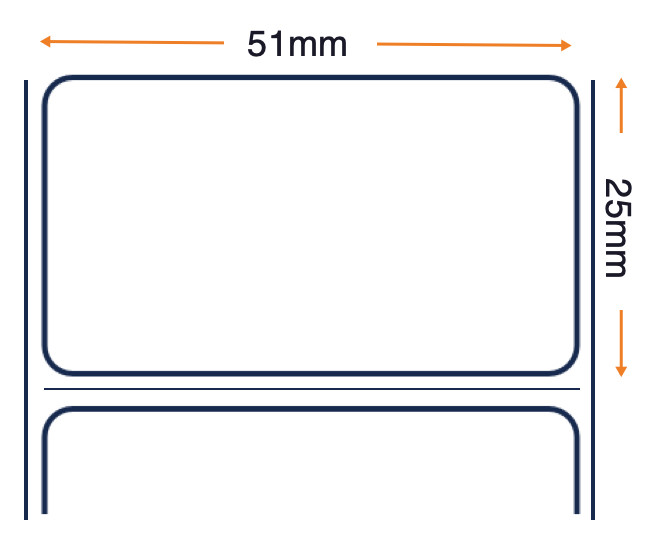 PolyE 3100T Gloss - Thermal Transfer Polyethylene Labels - All Purpose Permanent Acrylic Adhesive - 51mm x 25mm