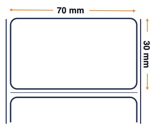 Etiqueta Transferencia Térmica Polipropileno 70mm x 30 mm , caja con 8  rollos